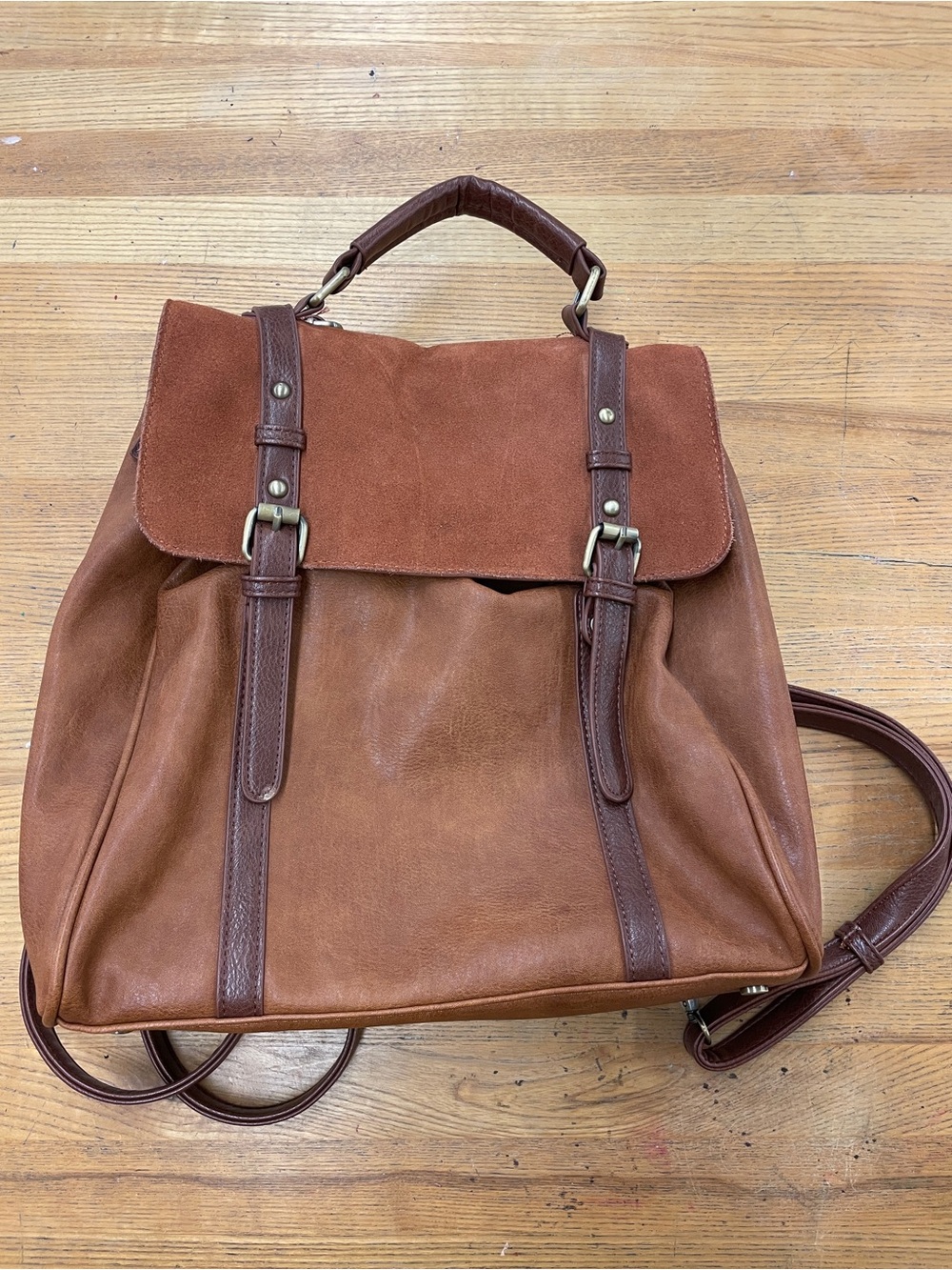 PU Suede Purse Convertible Backpack Bag Brown